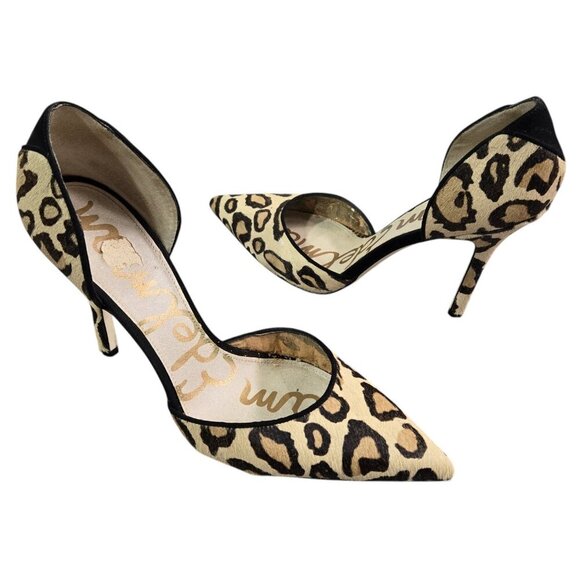 Sam Edelman Delilah Genuine Calf Hair Leopard Print D'Orsay Pointed Toe Pumps - Picture 1 of 12